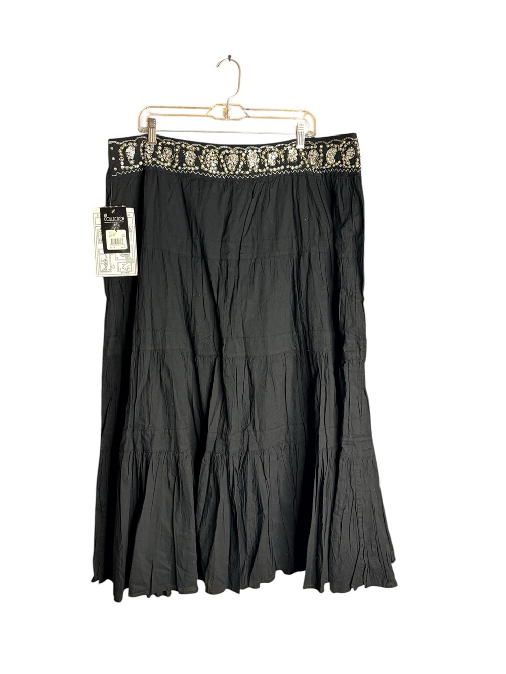 NY Collection Woman 1X Black Beaded Tiered Boho Maxi Skirt NWT Y2K